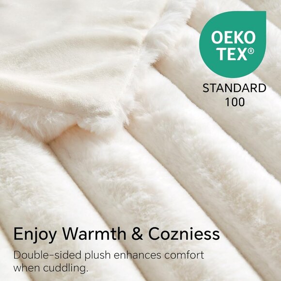 Faux Fur Throw Blanket for Couch, Soft and Cozy Luxurious 3D Striped Fluffy Blan - Picture 5 of 8